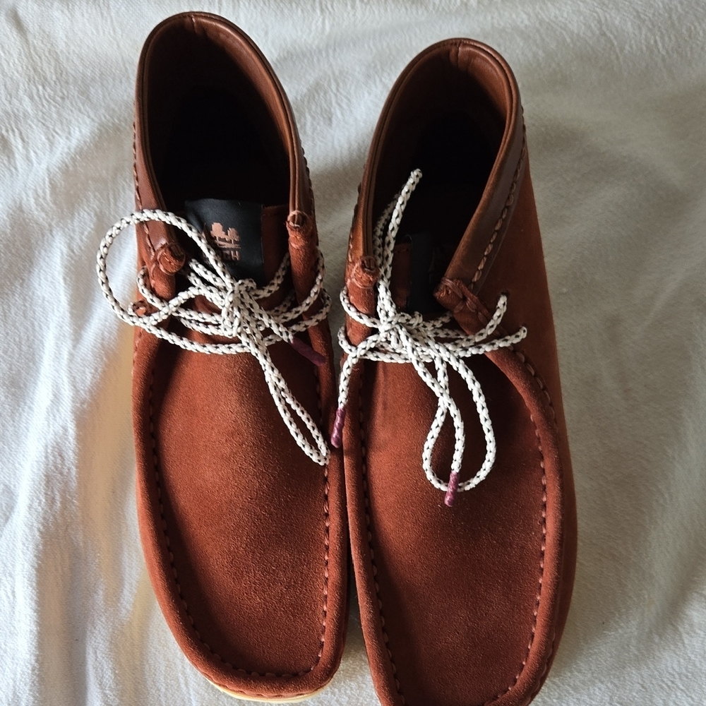 Coach Mens Rust Brown Suede Moc Toe Chukka Wallabee Boots Ripple Wedge Sole